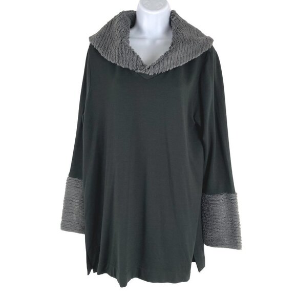 Soft Surroundings Tunic Top Medium Faux Fur Neck And Cuffs‎ Green TP-2301 - Picture 1 of 7